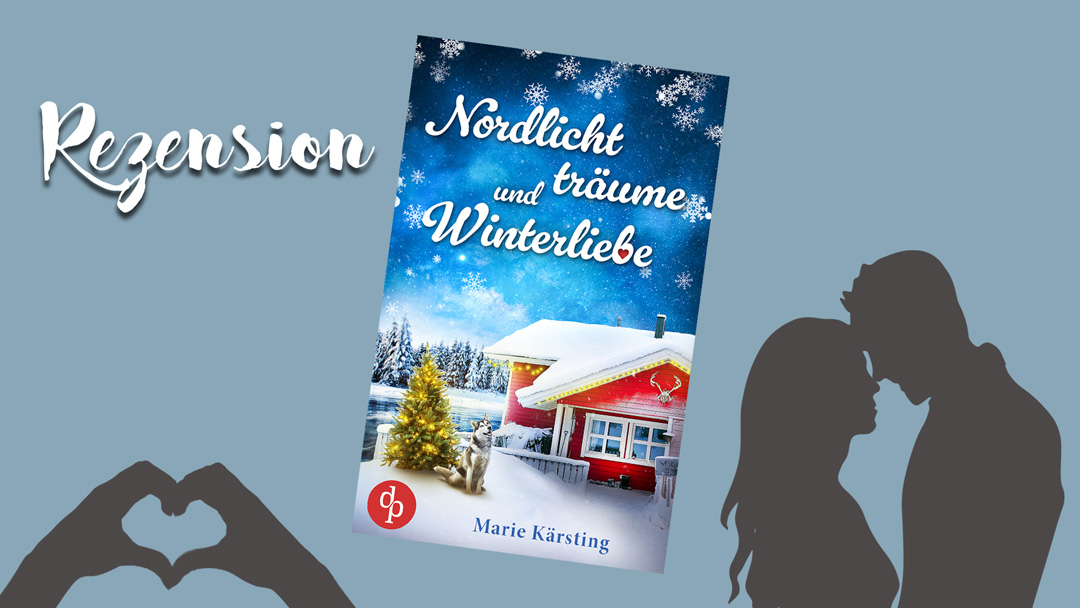 In einer Schneelandschaft mit Bäumen und einem See steht ein Schwedenhaus mit schneebedecktem Dach. Vor dem Haus steht ein geschmückter Weihnachtsbaum. Davor sitzt ein Husky. Der Buchtitel steht in Schreibschrift im blauen Himmel.