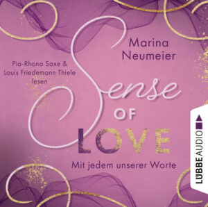 Das Cover ist altrose und verziert mit goldenen verschnörkelten Linien. "Sense of" ist in weißer verschnörkelter Schreibschrift, "of Love" ist in weißer und goldener Druckschrift.